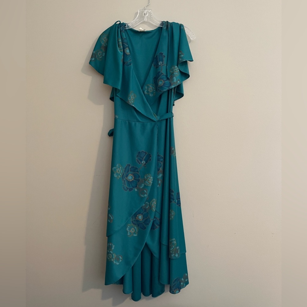 Vintage 1960’s Teal Floral Wrap Maxi Dress - Women's